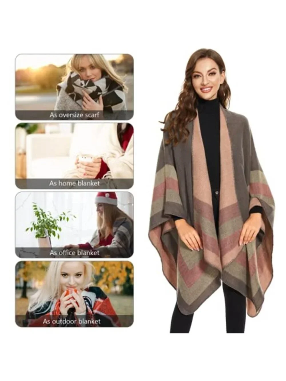 Shawl Wraps for Women, Elegant Knitted Cape Open Front Poncho Scarf Blanket